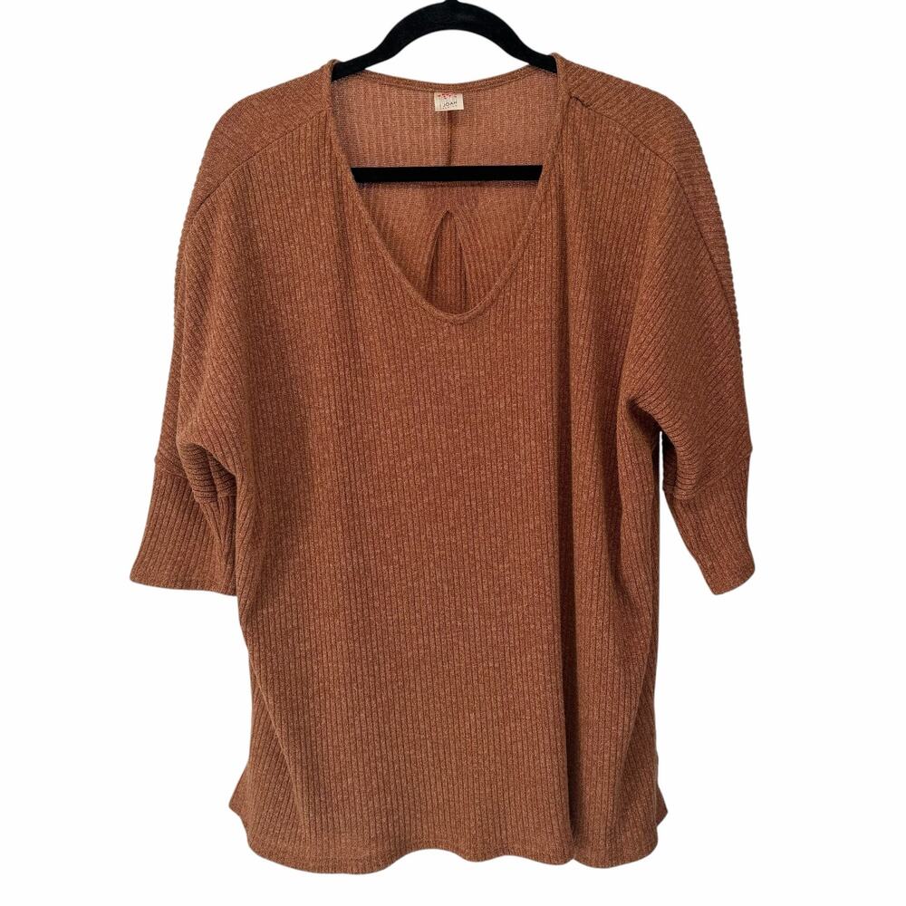 I Joah Rust Rib-Knit 3/4 Sleeve B-Neck Pullover Sweater Sz Large